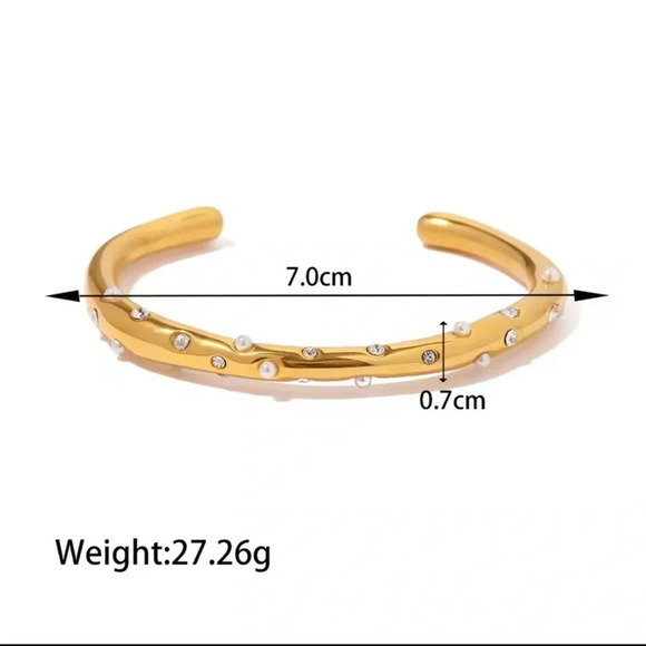 Milena 18K Gold Stainless Steel Pearl Crystal Cuff Bracelet - Picture 6 of 7